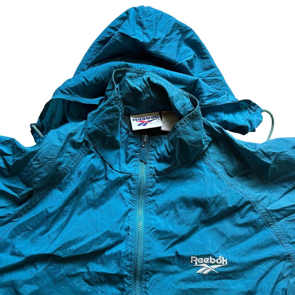 Reebok Teal Blue Full Zip Nylon Windbreaker Jacket Big Logo Back‎ 90's Vintage - Picture 3 of 9